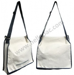 Natural Ecru Canvas Messenger Bag with Adjustable Webbing Handle